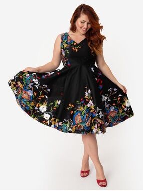 Eva Rose Floral Fit And Flare Dress Size Medium Retro Pinup 1950s Rockabilly